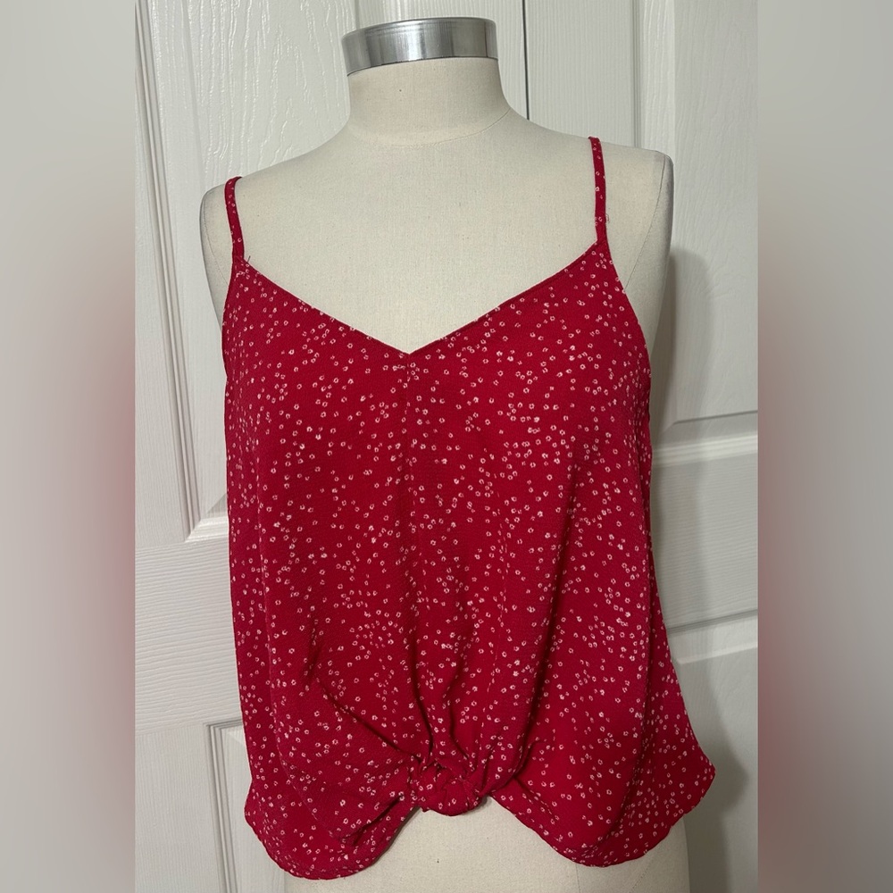 LUSH Women’s Red Floral Crop Top Sleeveless Knot Front Size S